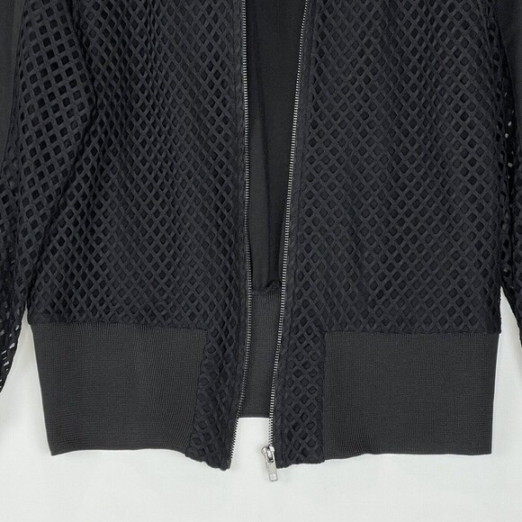 Women’s Small Black Mesh Lined Bomber Jacket Full Zip Long Sleeve - Picture 9 of 11